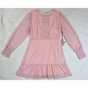 NWT Andree By Unit Long Sleeve Swiss Dot Pink Dress